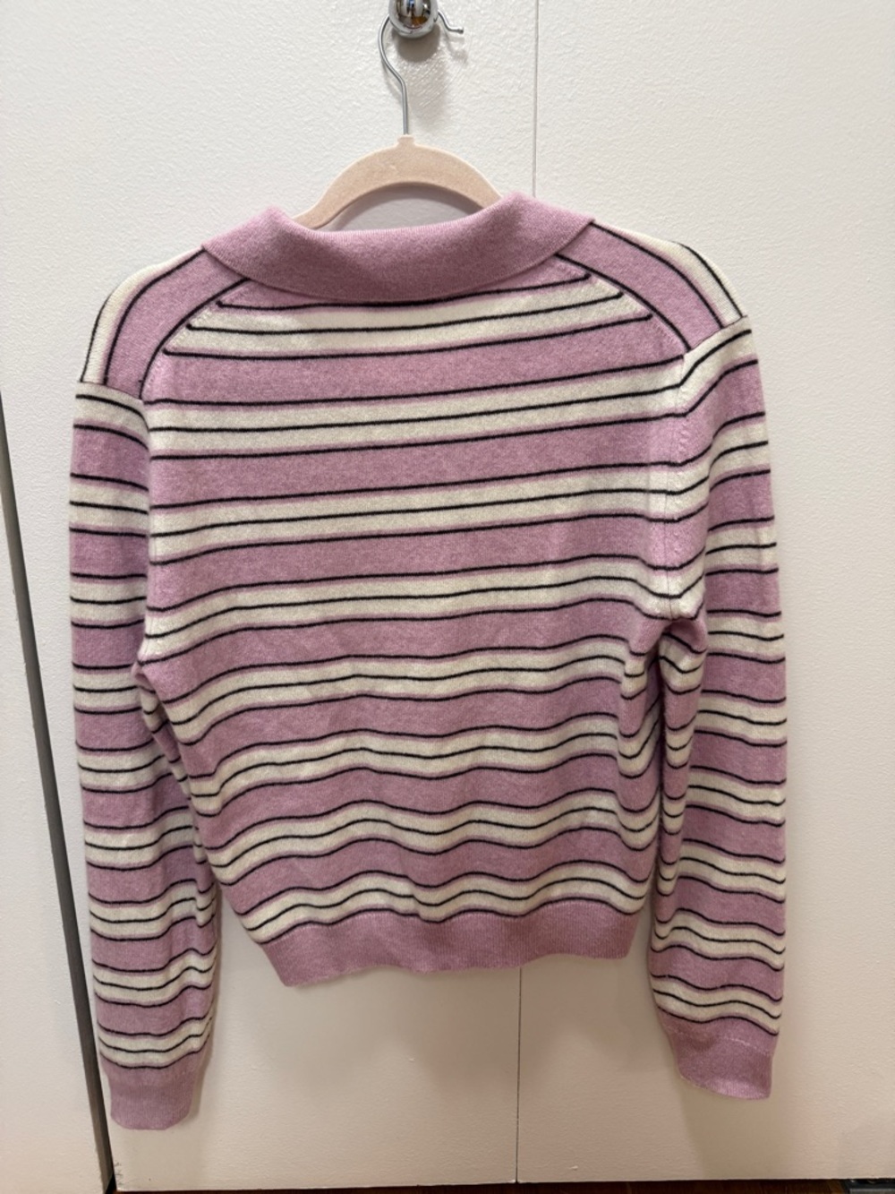Aritzia Lavender & Cream Striped Polo Sweater - Picture 2 of 4